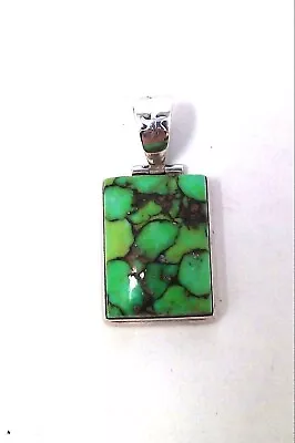 Vtg 925 Sterling Silver Pendant With Green Mohave Copper Turquoise & Sun Bale • $44