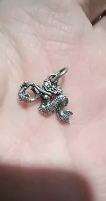 Vintage Solid Sterling Silver Mermaid Holding A Seahorse 3 D Charm • $21