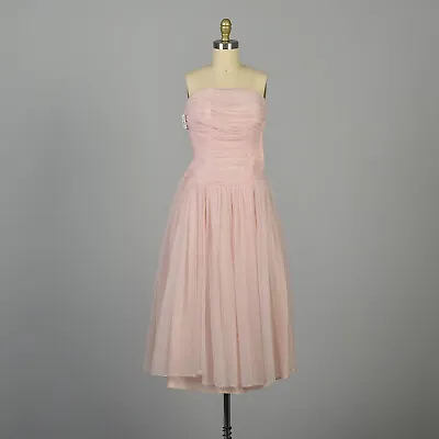 XXS 1950s Pink Party Dress Strapless Ruched Barbie • $84