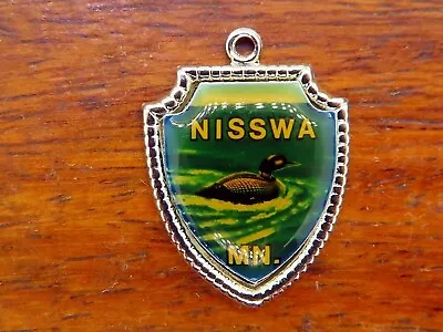 Vintage Silver NISSWA MINNESOTA STATE DUCK MALLARD TRAVEL SHIELD Charm 42-15 • $16.95