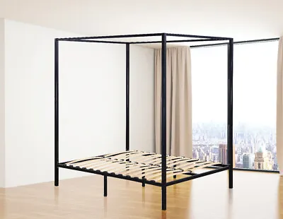 Four Poster Single/Double/Queen/King Bed Frame Black/Gold/Cream • $358.82