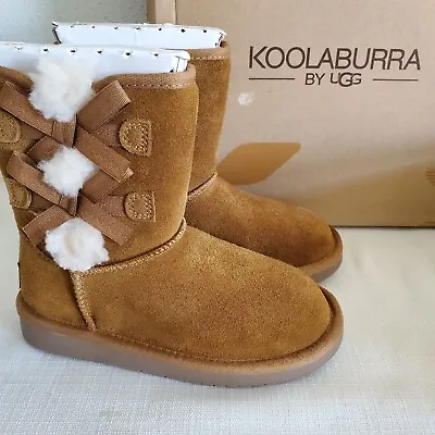 New Kids Girls 3 Chestnut Koolaburra By Ugg Victoria Short Boots Bows • $50.96