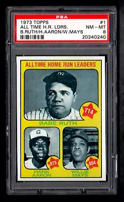 1973 TOPPS #1 ALL TIME HR LEADERS Babe Ruth/Hank Aaron/Willie Mays PSA 8 NM-MT • $599.95