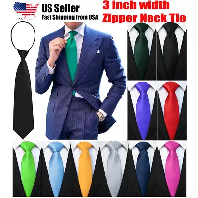 Neck Ties For Men Solid Color Zipper Neck Tie Zipper Tie Wedding Formal US • $7.45