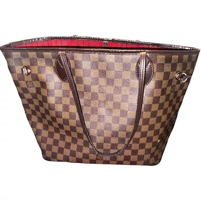 2008 Louis Vuitton Neverfull MM Damier Ebene Red Interior Tote Bag Medium Logo • $349