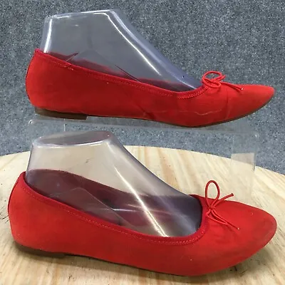 H&M Shoes Womens 37 Pointed Toe Slip On Ballets Flats Red Fabric Loafers Bow • $8.70