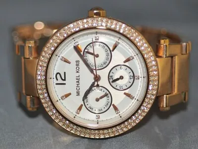 Michael Kors Ladies Parker White Dial Rose Gold Steel Watch MK5781 Pre Owned • $31.86