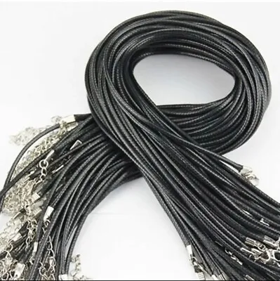 10 Necklace Lot Black Leather Cords 18”-20” Silver Hypoallergenic! Men Or Women • $15.99