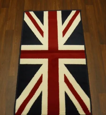 Novelty Aprox 4x2 60cmx110cm Union Jack New Rugs Woven Backed Red-White-blue Mat • £12.99