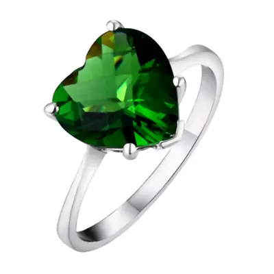 R0190G Mt. St. Helens Green Helenite 10mm 2Ct Heart Shape  Sterling Silver Ring • $40