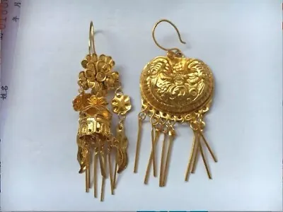 Traditional Exotic Tribe Handmade Filigree Flower Gilt Miao Silver Earring 1pair • $55