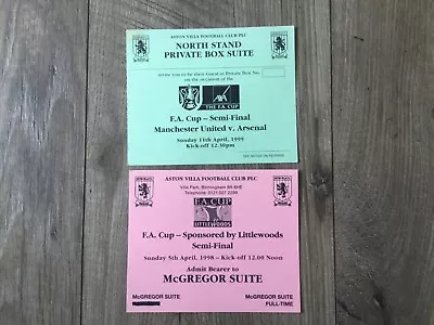 FA Cup Semi Final Hospitality Passes X2 1998/1999 Villa Park Arsenal FC • £2.20