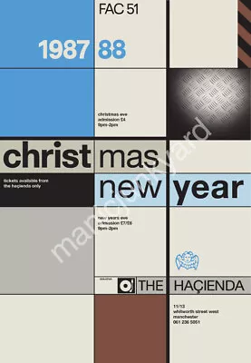 Hacienda Christmas New Year Party Poster 1987 - 88 - A1 • £28