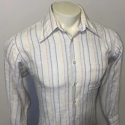 Vtg 60s 70s KMART Shirt Striped Disco Big Collar Thin PolyCotton Mens 15.5 33 • $34.17