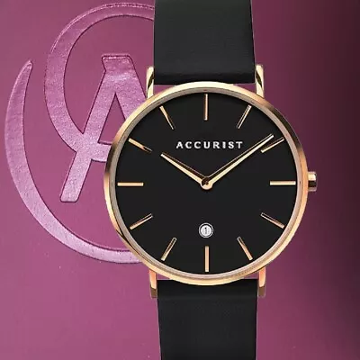 Accurist 7151 Date Black Leather Strap RRP £89.99 Date Mens Watch 2 Year  Guar • £39.95