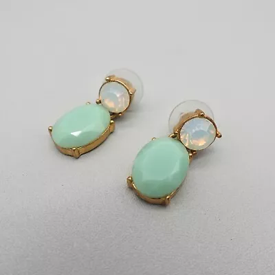 J. Crew Earrings Boho Mint Green Oval Beads Gold Tone 1  Drop Dangle Pierced Ear • $10.39