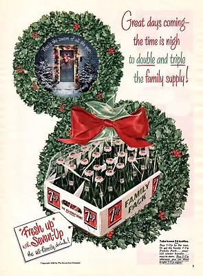 VINTAGE 1953 Seven Up 7-UP Bottles & Christmas Wreath Print Ad • $9.99