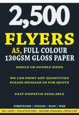 £108.76 • Buy A5 Full Colour Single Or Double Sided Flyers On 130 GSM Any Quantity Available