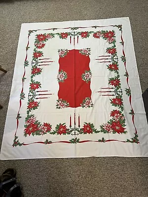 Vintage MCM Retro Christmas Tablecloth 50 X62  Nice Condition  • $24