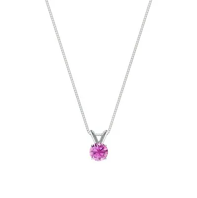 1.75 Ct Round Cut Pink Created Diamond Real 14K White Gold Pendant 18  Necklace  • $219.97