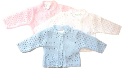 New Premature Baby Knitted Cardigan Girls Boys Pink Blue White 3-5 5-8 Lbs • £5.95