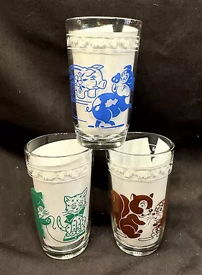 Set Of 3~Vtg Kraft SWANKY SWIGS~Animal Glasses~5oz ~Green ~Brown~Blue  EXC COND • $12.99