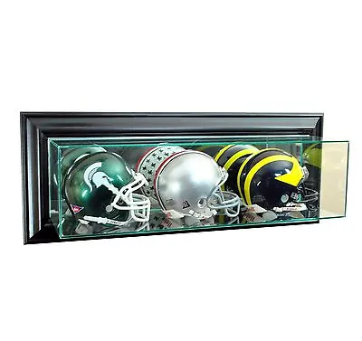 New Wall Mounted Triple Mini Helmet Glass Display Case UV Black Molding Made US • $107.62