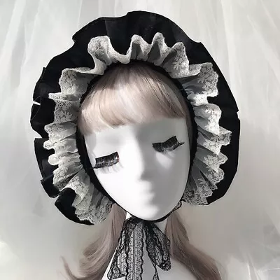 Womens Girls Lolita Hat Lace Ruffle Bonnet Cap Rococo Bonnet Victorian Medieval • $28.83