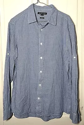 Michael Kors Mens Tailored Fit Dress Shirt Large Blue Long Sleeve • $11.20