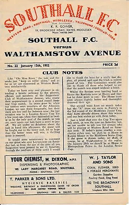 Southall V Walthamstow Avenue (FA Amateur Cup) 1951/1952 • £14.99