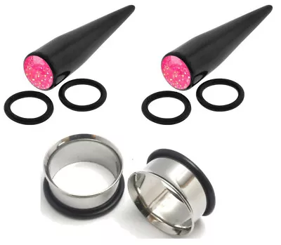 00g 7/16  1/2  Pink Gem Tapers And 316L Steel Tunnels Ear Stretching Kit Gauges • $11.99