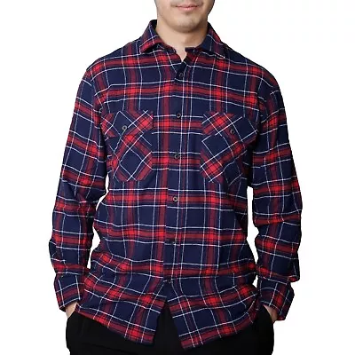 Mens Long Sleeve Check Work Shirt Lumberjack Flannel Casual ButtonUp Shirt S-6XL • £11.99