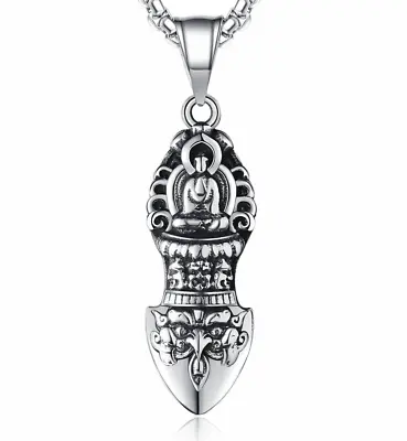 Men's Amulet Vajra Buddha Necklace Pendant Stainless Steel Lucky Gift Jewelry • $12.99