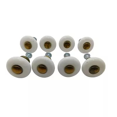 Vtg Lot Of 8 Mushroom Porcelain Ceramic White & Brass Drawer Pull Cabinet Knobs • $19.98