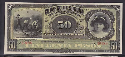 1899-1911 - Banco De Sonora (ND)  50 Pesos Note - Series-DV • $85.99