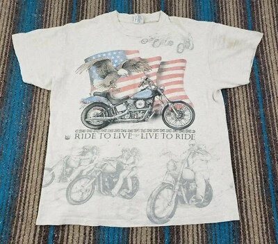 $39.99 • Buy Vintage 80's 90's David Mann Easy Riders All Over Print T Shirt Size XL Gray 