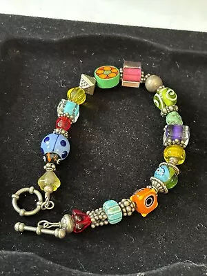 Vintage Millefiori Venetian Art Glass Colorful Beads 8” Bracelet • $24.49