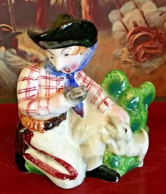 Vintage Western Cowboy Gunslinger Cactus Dog Planter Hand Painted Japan • $19.95