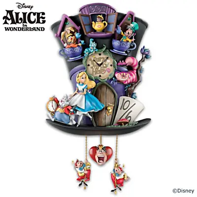 Bradford Exchange Disney Alice In Wonderland Mad Hatter Light Up Cuckoo Clock • $238