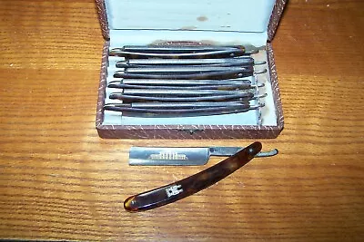 7 Day Set Kobar Silver Steel Staight Razors/Case-Gold Etched  Blade/Tortice Shel • $400