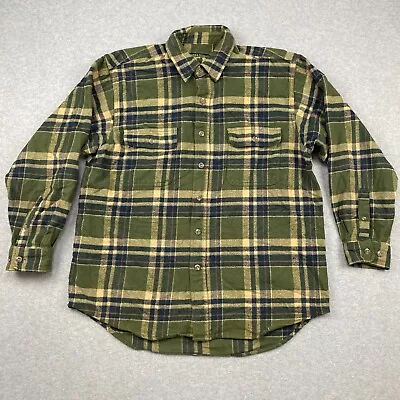 Vintage Field & Stream Heavy Flannel Shirt Mens Large L Green Plaid Long Sleeve • $17.95