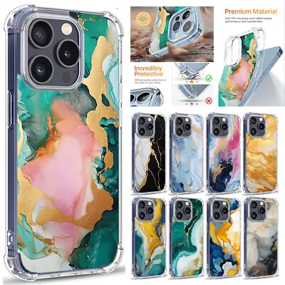 For IPhone 15 Pro Max 14 Plus 13 Mini 12 11 XS Marble Patterned Clear Case Cover • $9.99