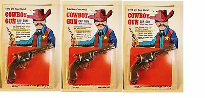 $14.98 • Buy Set Of 3 Vintage 1970s Solid Die-Cast Metal Cowboy Miniature Cap Guns Hong Kong