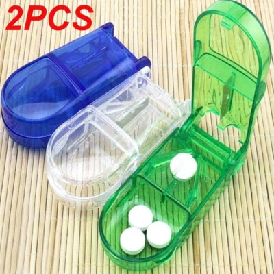 $10.99 • Buy 2PCS Vitamin Medicine Storage Box Pill Cutter Tablet Splitter Divider Portable