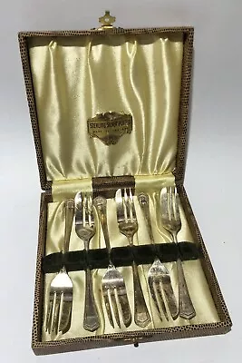 Canteen Set Of Antique Vintage Cake Forks Sterling Silver Plated In Box • $24.20