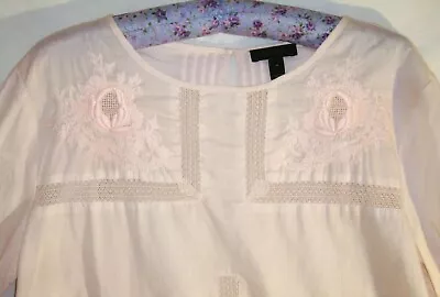 Blush Pink J CREW Boho Blouse SHIRT Top Embroidered Lace Pintuck Pleats Size 4 • $24