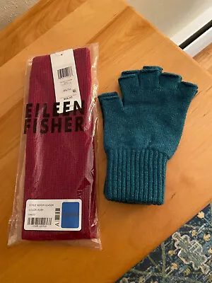 NWT Eileen Fisher Fine Merino Glovelettes Ruby + Free Cashmere Gloves OS • $64