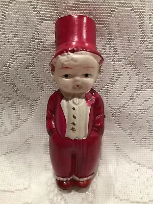 Vintage Celluloid Little Man Doll Top Hat & Suit Hot Pink 5” Tall • $25