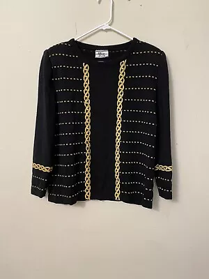 Vtg Mita Special Ocassion Holliday Pullover Sweater Sparkle Gold Braid Trim 14 • $35