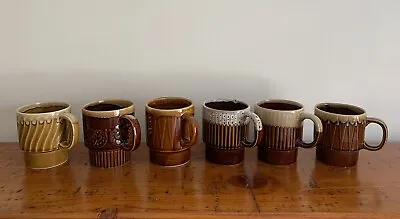 Bulk 6 Drip Glaze Mugs Cups Stackable Vintage Retro Brown Mixed 70s Japan 80s • $54.95